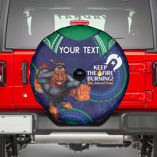 Custom NRL Warriors NAIDOC Week Spare Tire Cover Keep The Fire Burning Indigenous Art