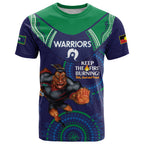Custom NRL Warriors NAIDOC Week T Shirt Keep The Fire Burning Indigenous Art