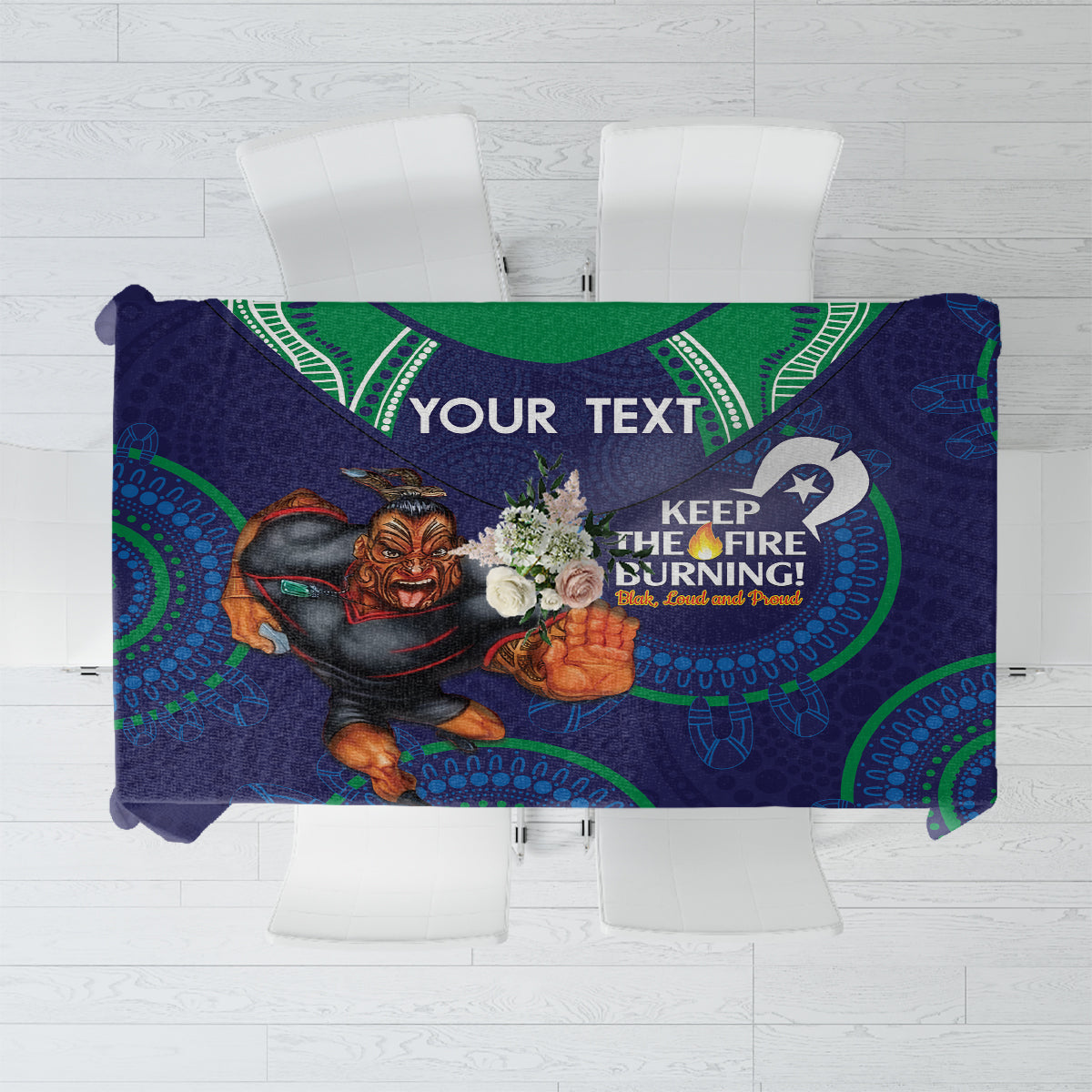 Custom NRL Warriors NAIDOC Week Tablecloth Keep The Fire Burning Indigenous Art