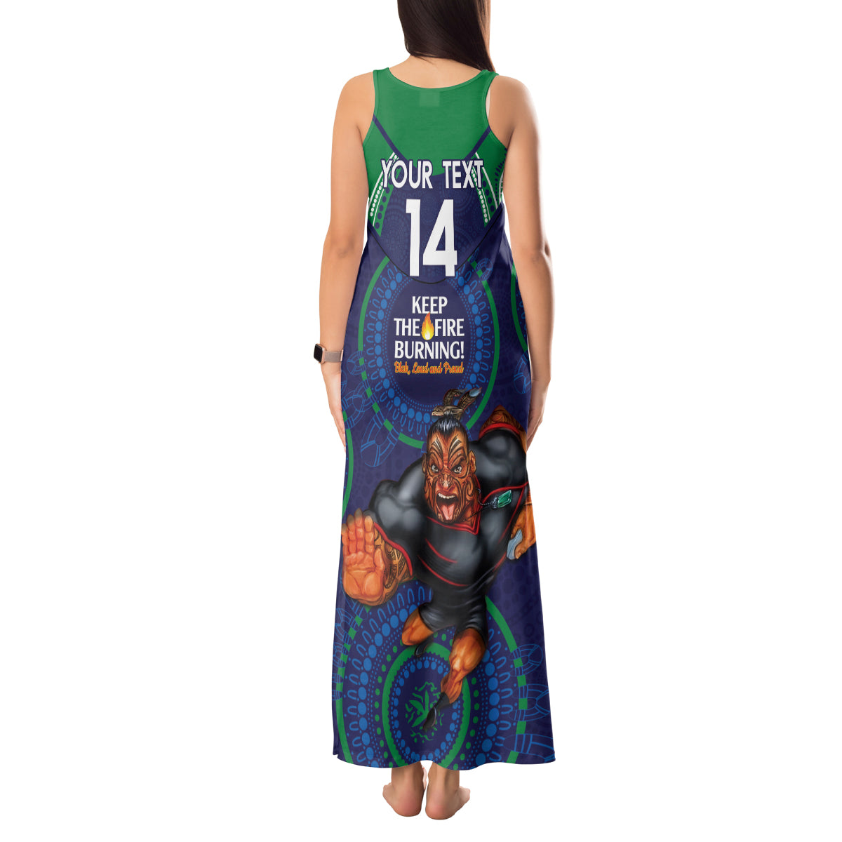 Custom NRL Warriors NAIDOC Week Tank Maxi Dress Keep The Fire Burning Indigenous Art