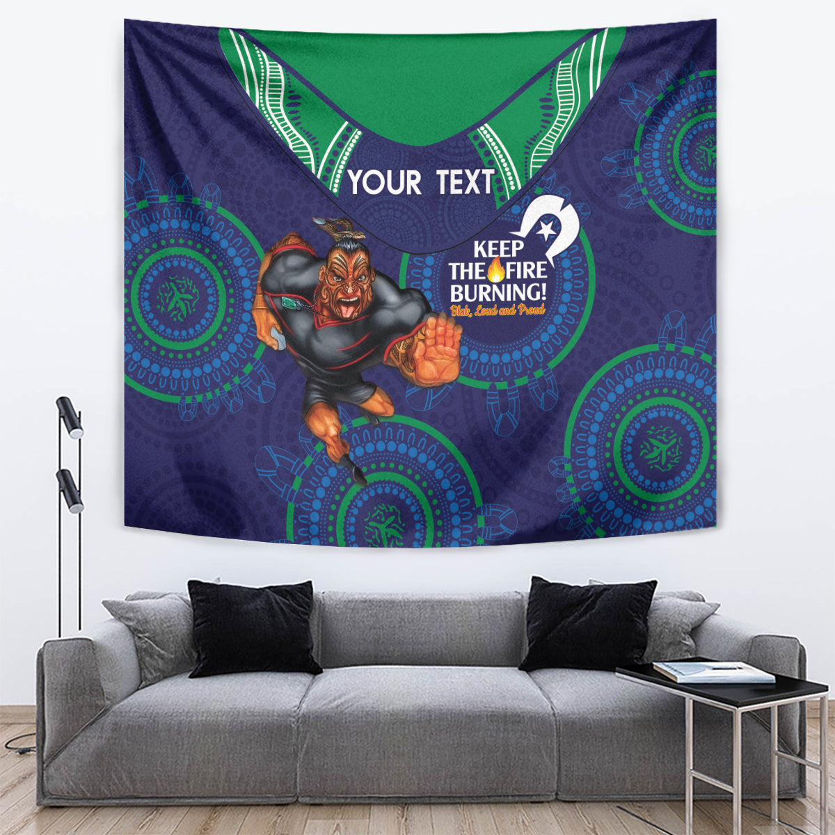 Custom NRL Warriors NAIDOC Week Tapestry Keep The Fire Burning Indigenous Art