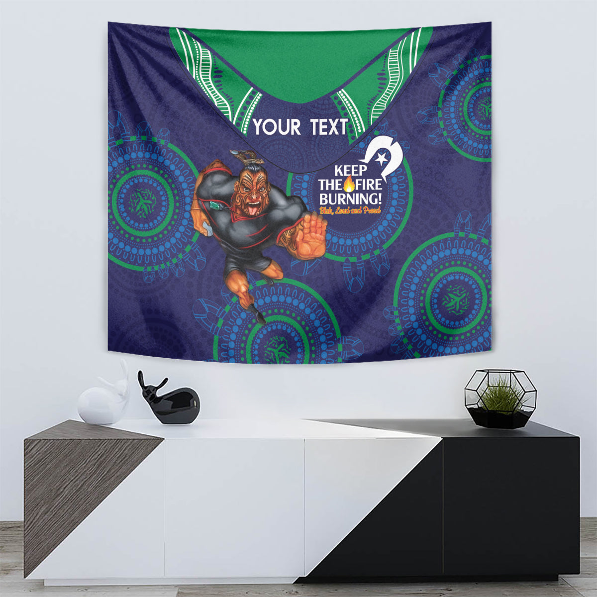 Custom NRL Warriors NAIDOC Week Tapestry Keep The Fire Burning Indigenous Art