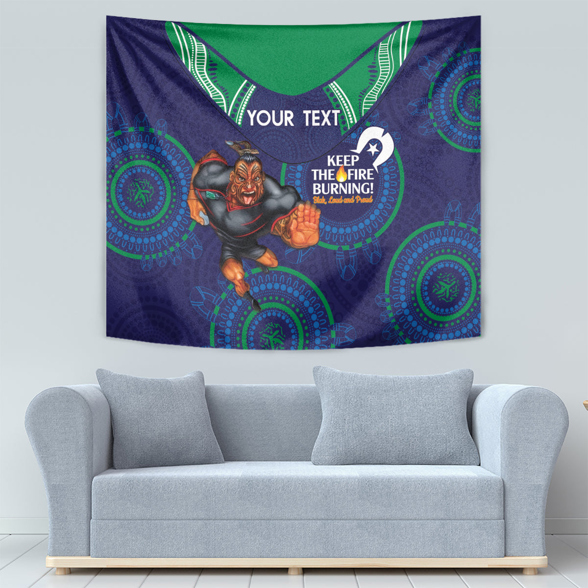 Custom NRL Warriors NAIDOC Week Tapestry Keep The Fire Burning Indigenous Art