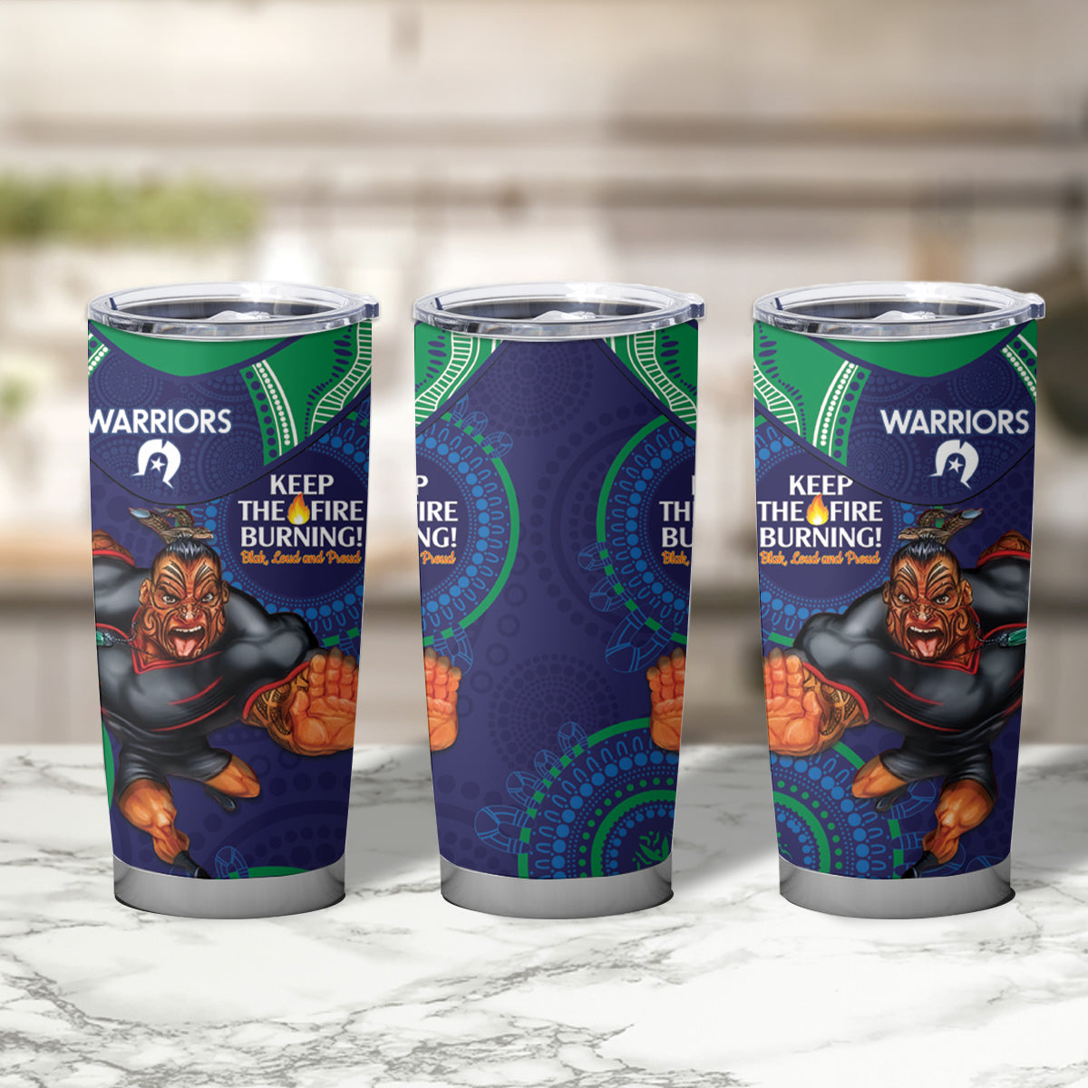 NRL Warriors NAIDOC Week Tumbler Cup Keep The Fire Burning Indigenous Art