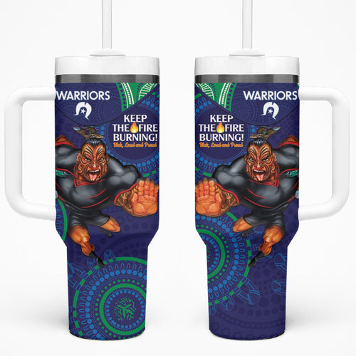 NRL Warriors NAIDOC Week Tumbler With Handle Keep The Fire Burning Indigenous Art