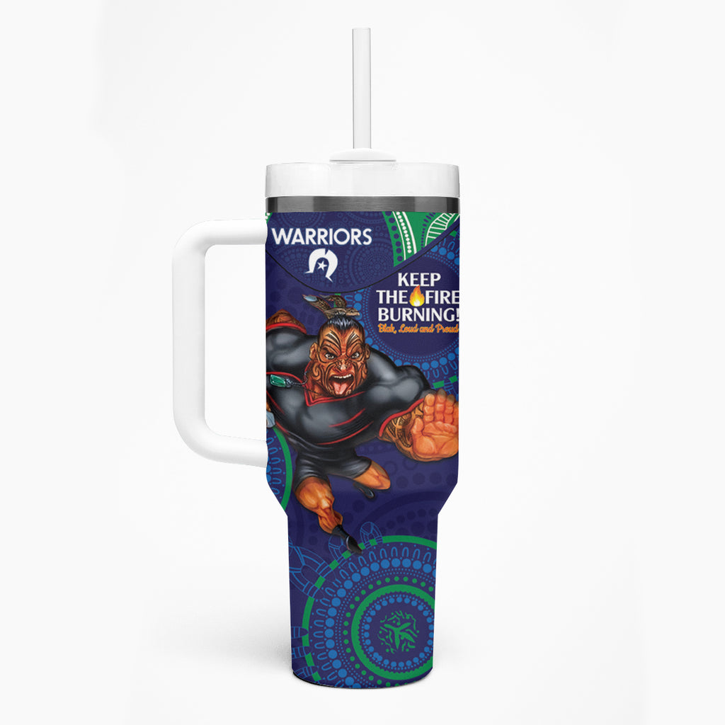 NRL Warriors NAIDOC Week Tumbler With Handle Keep The Fire Burning Indigenous Art