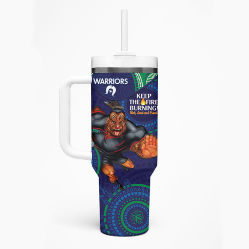 NRL Warriors NAIDOC Week Tumbler With Handle Keep The Fire Burning Indigenous Art