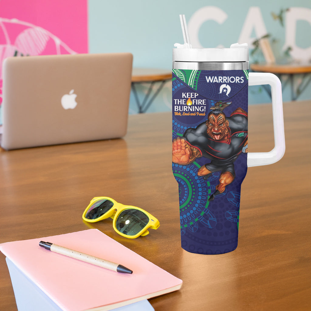 NRL Warriors NAIDOC Week Tumbler With Handle Keep The Fire Burning Indigenous Art