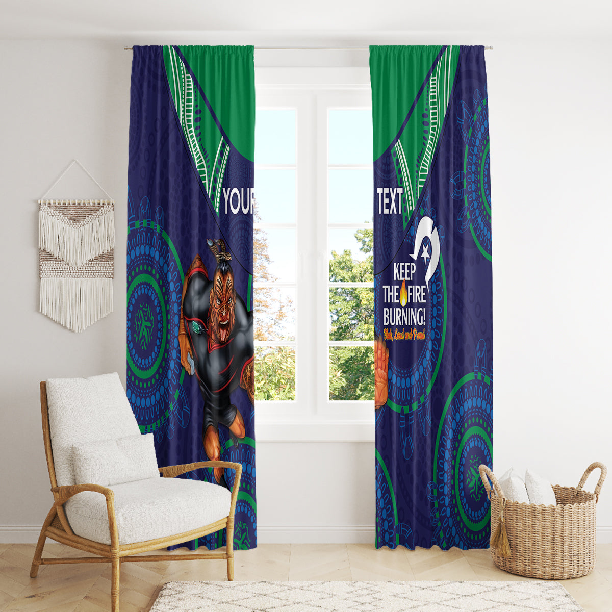 Custom NRL Warriors NAIDOC Week Window Curtain Keep The Fire Burning Indigenous Art