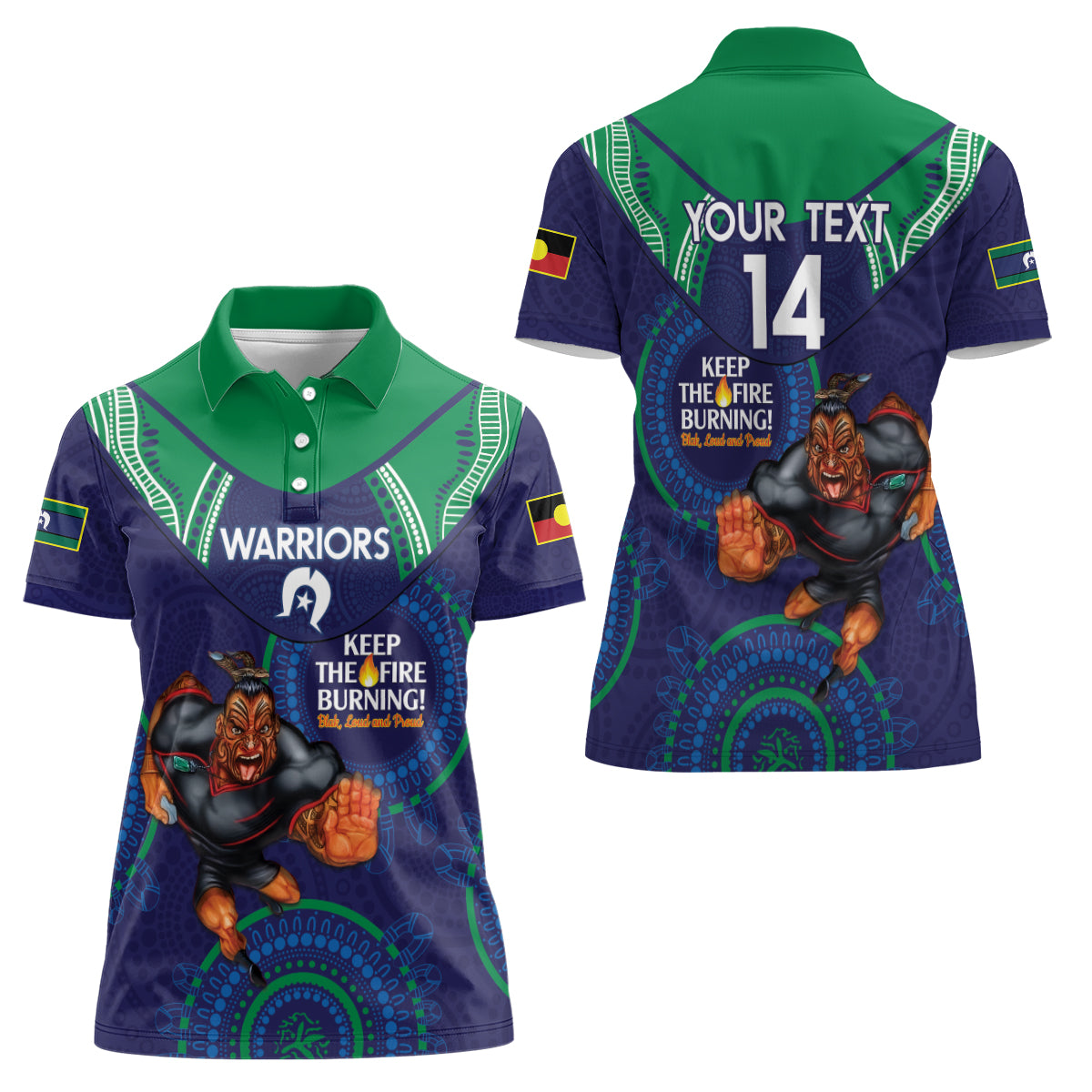 Custom NRL Warriors NAIDOC Week Women Polo Shirt Keep The Fire Burning Indigenous Art