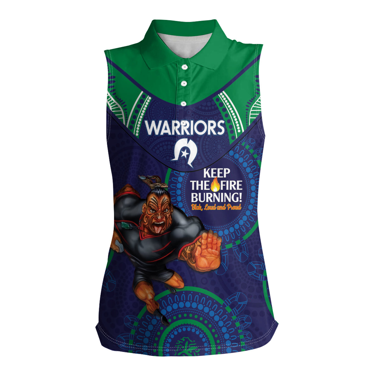 Custom NRL Warriors NAIDOC Week Women Sleeveless Polo Shirt Keep The Fire Burning Indigenous Art