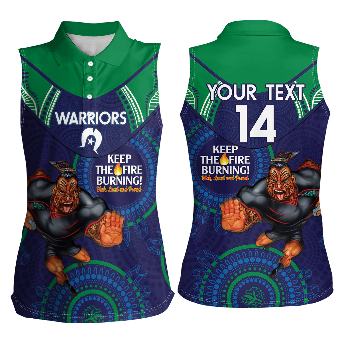 Custom NRL Warriors NAIDOC Week Women Sleeveless Polo Shirt Keep The Fire Burning Indigenous Art