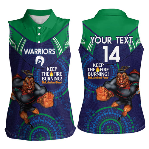 Custom NRL Warriors NAIDOC Week Women Sleeveless Polo Shirt Keep The Fire Burning Indigenous Art