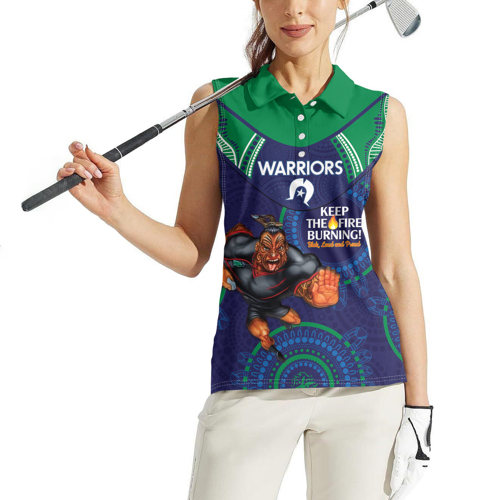 Custom NRL Warriors NAIDOC Week Women Sleeveless Polo Shirt Keep The Fire Burning Indigenous Art