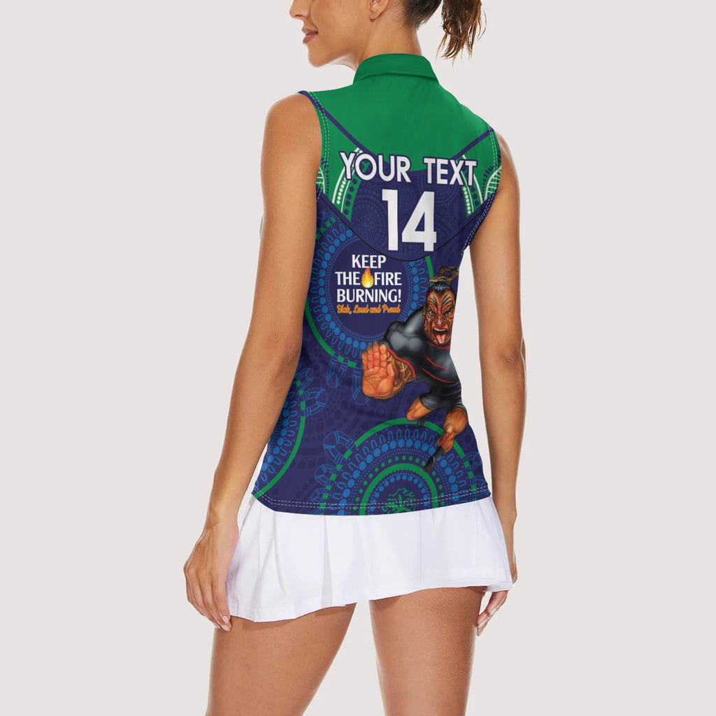 Custom NRL Warriors NAIDOC Week Women Sleeveless Polo Shirt Keep The Fire Burning Indigenous Art