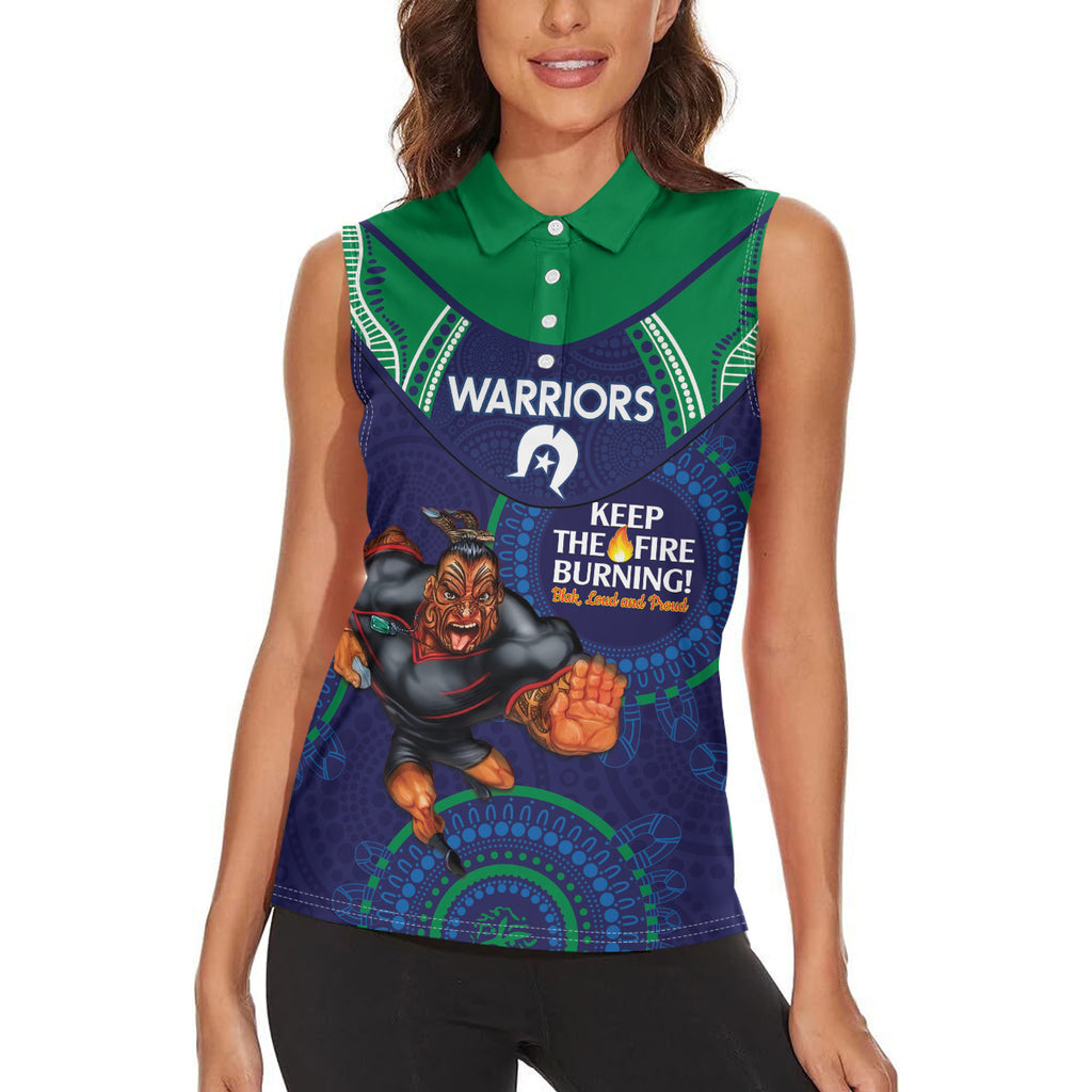 Custom NRL Warriors NAIDOC Week Women Sleeveless Polo Shirt Keep The Fire Burning Indigenous Art