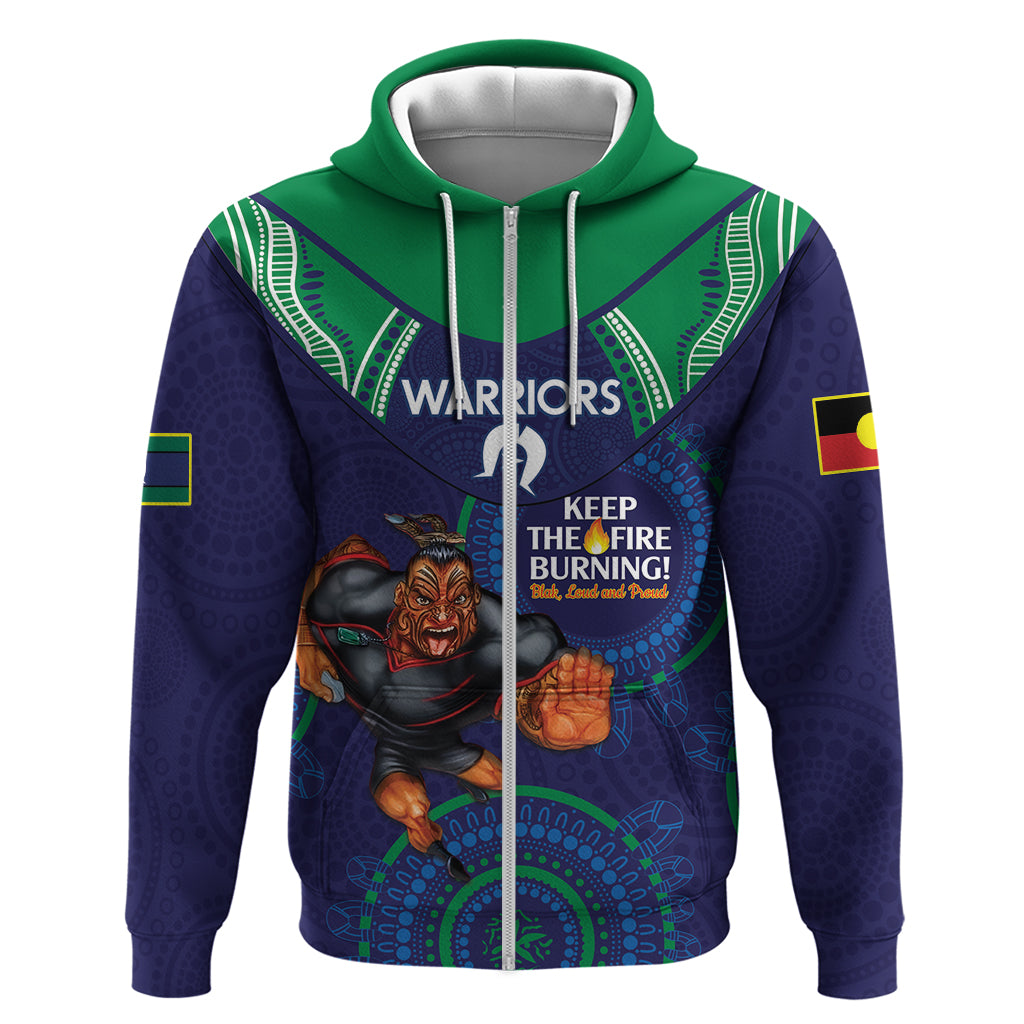 Custom NRL Warriors NAIDOC Week Zip Hoodie Keep The Fire Burning Indigenous Art