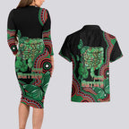 Australia Bowel Cancer Awareness Month Couples Matching Long Sleeve Bodycon Dress and Hawaiian Shirt Boxing Gloves Warriors Aboriginal Art