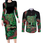 Australia Bowel Cancer Awareness Month Couples Matching Long Sleeve Bodycon Dress and Long Sleeve Button Shirt Boxing Gloves Warriors Aboriginal Art