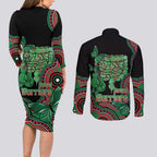 Australia Bowel Cancer Awareness Month Couples Matching Long Sleeve Bodycon Dress and Long Sleeve Button Shirt Boxing Gloves Warriors Aboriginal Art