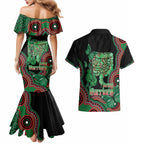 Australia Bowel Cancer Awareness Month Couples Matching Mermaid Dress and Hawaiian Shirt Boxing Gloves Warriors Aboriginal Art