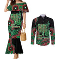 Australia Bowel Cancer Awareness Month Couples Matching Mermaid Dress and Long Sleeve Button Shirt Boxing Gloves Warriors Aboriginal Art