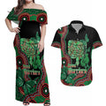 Australia Bowel Cancer Awareness Month Couples Matching Off Shoulder Maxi Dress and Hawaiian Shirt Boxing Gloves Warriors Aboriginal Art