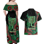 Australia Bowel Cancer Awareness Month Couples Matching Off Shoulder Maxi Dress and Hawaiian Shirt Boxing Gloves Warriors Aboriginal Art