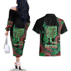 Australia Bowel Cancer Awareness Month Couples Matching Off The Shoulder Long Sleeve Dress and Hawaiian Shirt Boxing Gloves Warriors Aboriginal Art