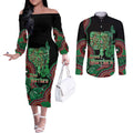 Australia Bowel Cancer Awareness Month Couples Matching Off The Shoulder Long Sleeve Dress and Long Sleeve Button Shirt Boxing Gloves Warriors Aboriginal Art