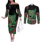 Australia Bowel Cancer Awareness Month Couples Matching Off The Shoulder Long Sleeve Dress and Long Sleeve Button Shirt Boxing Gloves Warriors Aboriginal Art