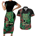 Australia Bowel Cancer Awareness Month Couples Matching Short Sleeve Bodycon Dress and Hawaiian Shirt Boxing Gloves Warriors Aboriginal Art