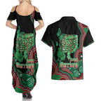 Australia Bowel Cancer Awareness Month Couples Matching Summer Maxi Dress and Hawaiian Shirt Boxing Gloves Warriors Aboriginal Art
