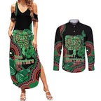 Australia Bowel Cancer Awareness Month Couples Matching Summer Maxi Dress and Long Sleeve Button Shirt Boxing Gloves Warriors Aboriginal Art