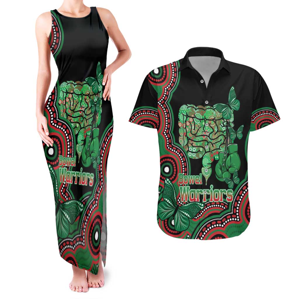 Australia Bowel Cancer Awareness Month Couples Matching Tank Maxi Dress and Hawaiian Shirt Boxing Gloves Warriors Aboriginal Art