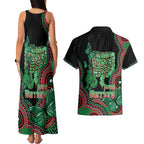 Australia Bowel Cancer Awareness Month Couples Matching Tank Maxi Dress and Hawaiian Shirt Boxing Gloves Warriors Aboriginal Art