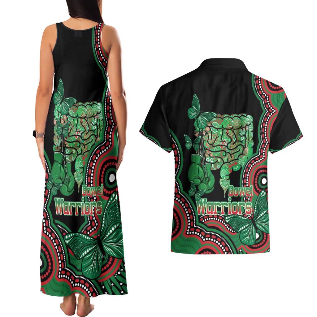 Australia Bowel Cancer Awareness Month Couples Matching Tank Maxi Dress and Hawaiian Shirt Boxing Gloves Warriors Aboriginal Art