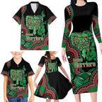 Australia Bowel Cancer Awareness Month Family Matching Long Sleeve Bodycon Dress and Hawaiian Shirt Boxing Gloves Warriors Aboriginal Art