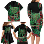 Australia Bowel Cancer Awareness Month Family Matching Long Sleeve Bodycon Dress and Hawaiian Shirt Boxing Gloves Warriors Aboriginal Art