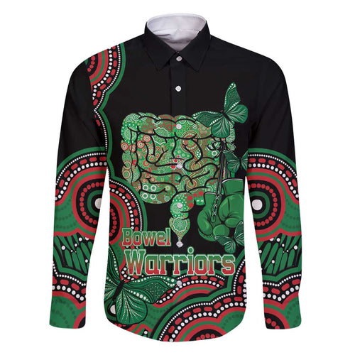 Australia Bowel Cancer Awareness Month Family Matching Long Sleeve Bodycon Dress and Hawaiian Shirt Boxing Gloves Warriors Aboriginal Art
