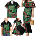 Australia Bowel Cancer Awareness Month Family Matching Mermaid Dress and Hawaiian Shirt Boxing Gloves Warriors Aboriginal Art