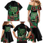 Australia Bowel Cancer Awareness Month Family Matching Mermaid Dress and Hawaiian Shirt Boxing Gloves Warriors Aboriginal Art