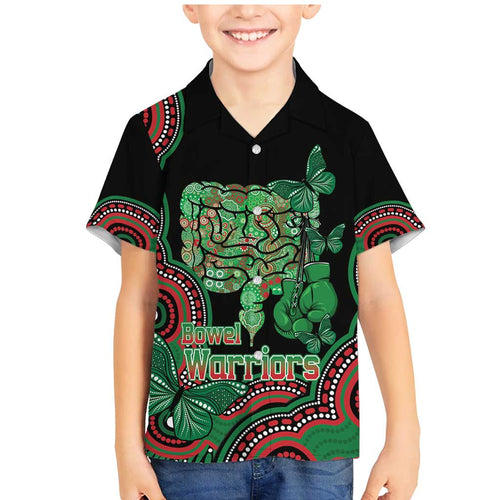 Australia Bowel Cancer Awareness Month Family Matching Mermaid Dress and Hawaiian Shirt Boxing Gloves Warriors Aboriginal Art