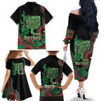 Australia Bowel Cancer Awareness Month Family Matching Off The Shoulder Long Sleeve Dress and Hawaiian Shirt Boxing Gloves Warriors Aboriginal Art