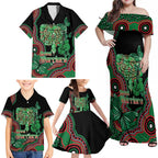 Australia Bowel Cancer Awareness Month Family Matching Off Shoulder Maxi Dress and Hawaiian Shirt Boxing Gloves Warriors Aboriginal Art