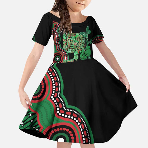 Australia Bowel Cancer Awareness Month Family Matching Off Shoulder Maxi Dress and Hawaiian Shirt Boxing Gloves Warriors Aboriginal Art