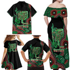 Australia Bowel Cancer Awareness Month Family Matching Off Shoulder Maxi Dress and Hawaiian Shirt Boxing Gloves Warriors Aboriginal Art