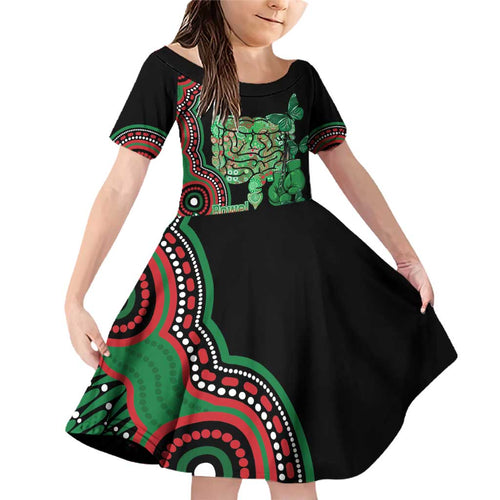 Australia Bowel Cancer Awareness Month Family Matching Off Shoulder Short Dress and Hawaiian Shirt Boxing Gloves Warriors Aboriginal Art