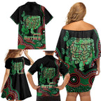 Australia Bowel Cancer Awareness Month Family Matching Off Shoulder Short Dress and Hawaiian Shirt Boxing Gloves Warriors Aboriginal Art