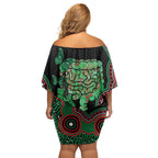 Australia Bowel Cancer Awareness Month Family Matching Off Shoulder Short Dress and Hawaiian Shirt Boxing Gloves Warriors Aboriginal Art